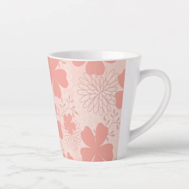 Taza De Café Latte Elegante peluca de latte rosa y melón floral (Derecha)