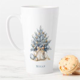 Taza De Café Latte Elegante Personalizado Árbol de Navidad Dorado Azu