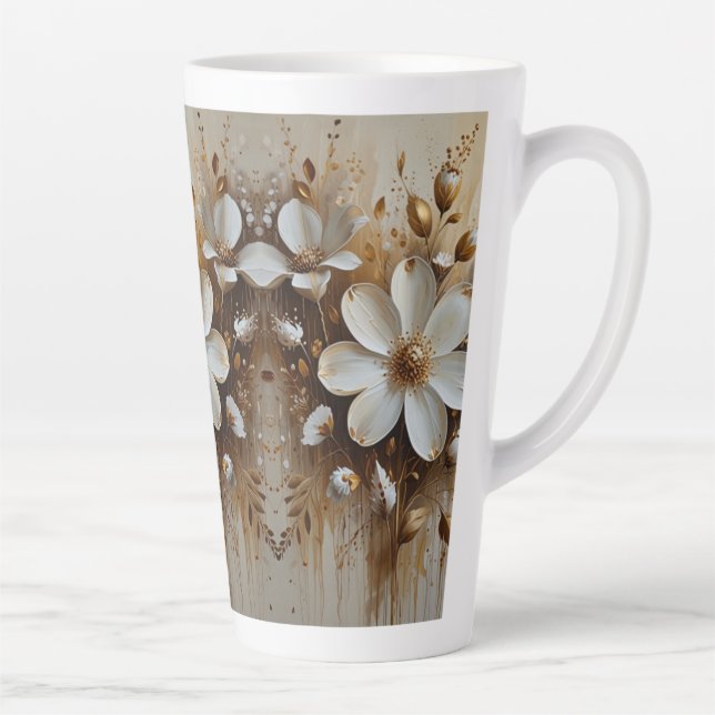 Taza De Café Latte Elegante pintura de aceite de flores abstracta con (Derecha)