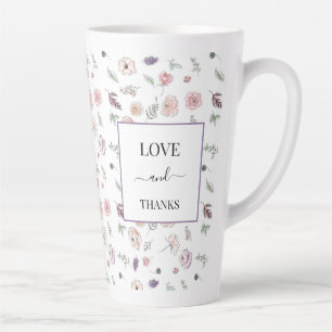 Taza De Café Latte Elegante Plana Moderna Botánica Verde Rosa