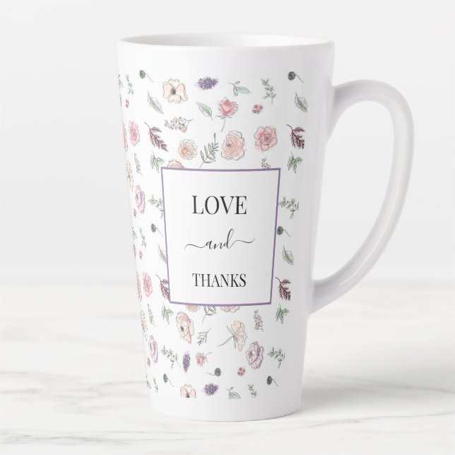 Taza De Café Latte Elegante Plana Moderna Botánica Verde Rosa (Derecha)