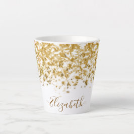 Taza De Café Latte Elegante Purpurina dorado Monograma Nombre