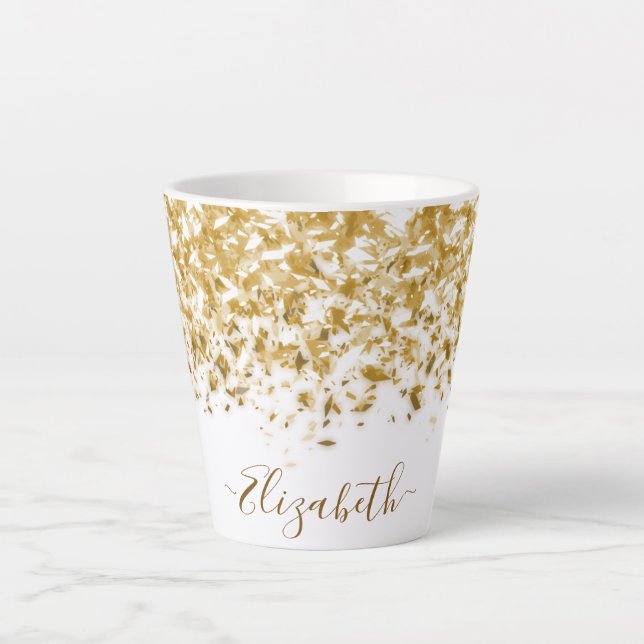 Taza De Café Latte Elegante Purpurina dorado Monograma Nombre (Anverso)