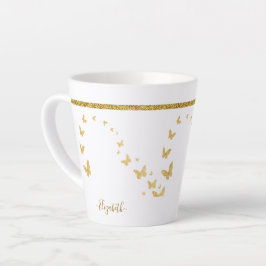 Taza De Café Latte Elegante Purpurina dorado Monograma Nombre