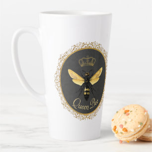 Taza De Café Latte Elegante Reina Abeja Gris Amarillo Dorado Francés