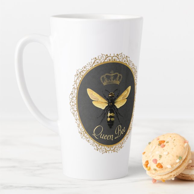 Taza De Café Latte Elegante Reina francesa bebe gris dorado amarillo (In situ)
