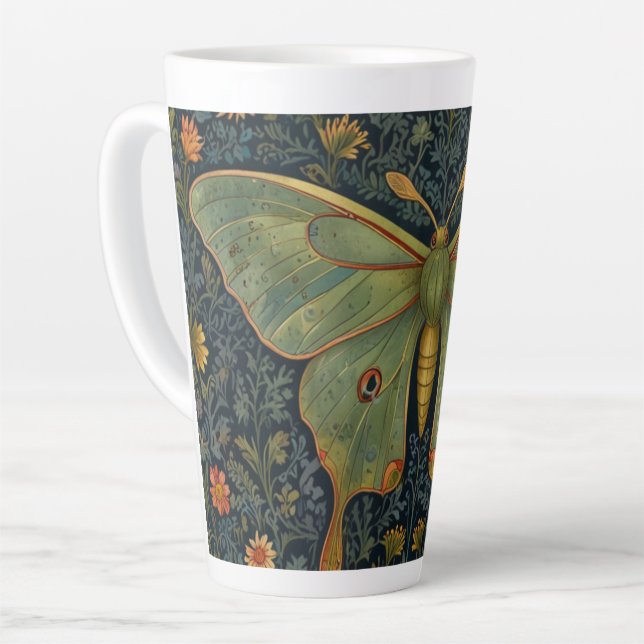 Taza De Café Latte Elegante retro boho Luna moth botánico (Ángulo izquierdo)