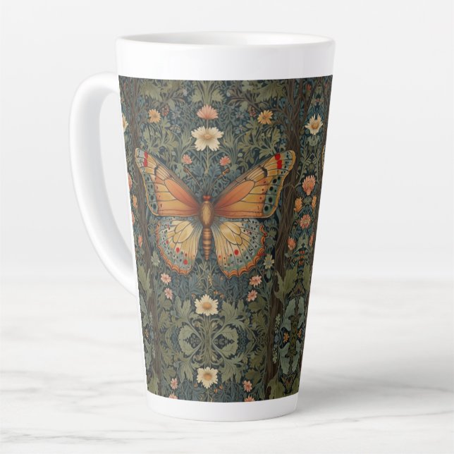Taza De Café Latte Elegante retro boho mariposa vegetación botánica (Ángulo izquierdo)