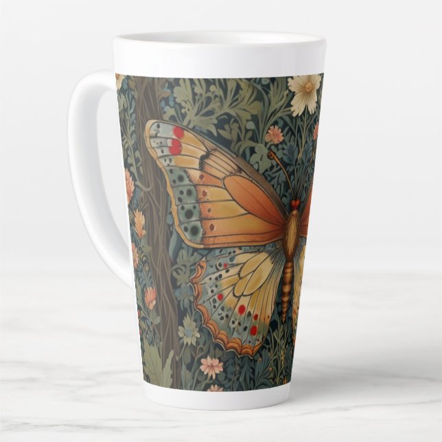 Taza De Café Latte Elegante retro boho mariposa vegetación botánica (Ángulo izquierdo)