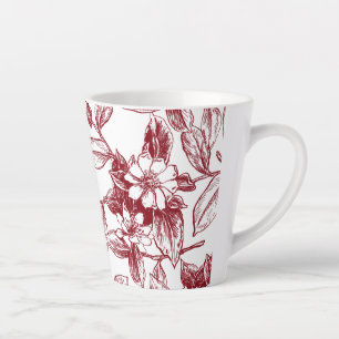 Taza De Café Latte Elegante "Rosa Roja Vintage"Acuarela Botánica