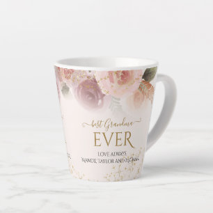 Taza De Café Latte Elegante Rubor Floral La Mejor Abuela De Las Estre