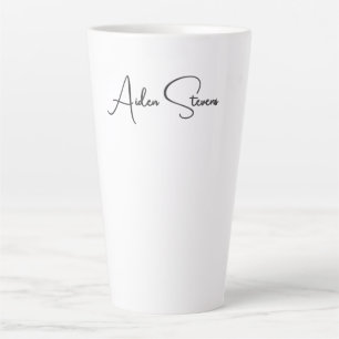 Taza De Café Latte Elegante Simple Plano Nombre Minimalista en Negro 