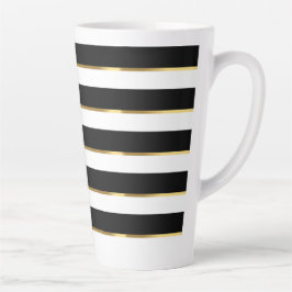 Taza De Café Latte Elegante Stripe Black Gold White