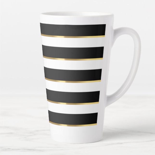 Taza De Café Latte Elegante Stripe Black Gold White (Derecha)