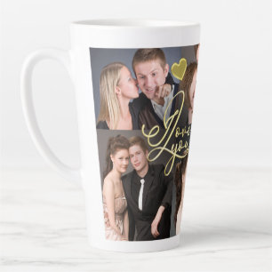 Taza De Café Latte Elegante Te Amo Fotocolage Caligrafía en Oro