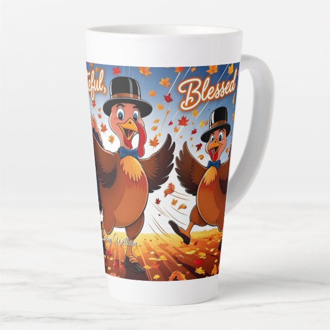 Taza De Café Latte Elegante Turquía feliz día de gracias (Ángulo derecho)