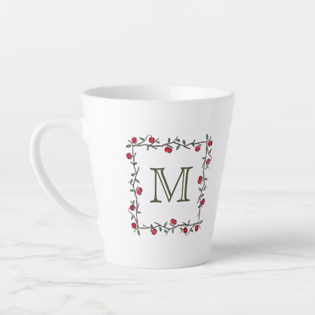 Taza De Café Latte Elegante Vine Rojo Negro Monograma Inicial (Izquierda)