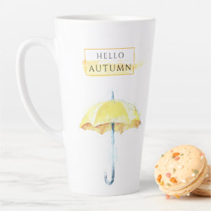 Taza De Café Latte Elegante y artístico dibujo de paraguas dorado de 