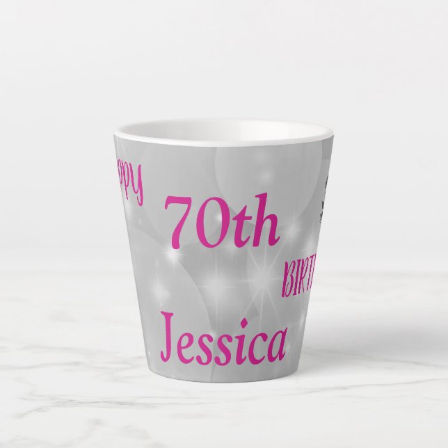 Taza De Café Latte Elegante y brillante cumpleaños 70 (Anverso)