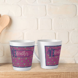 Taza De Café Latte Elegante y pintoresca peluca de lata floral rosa d