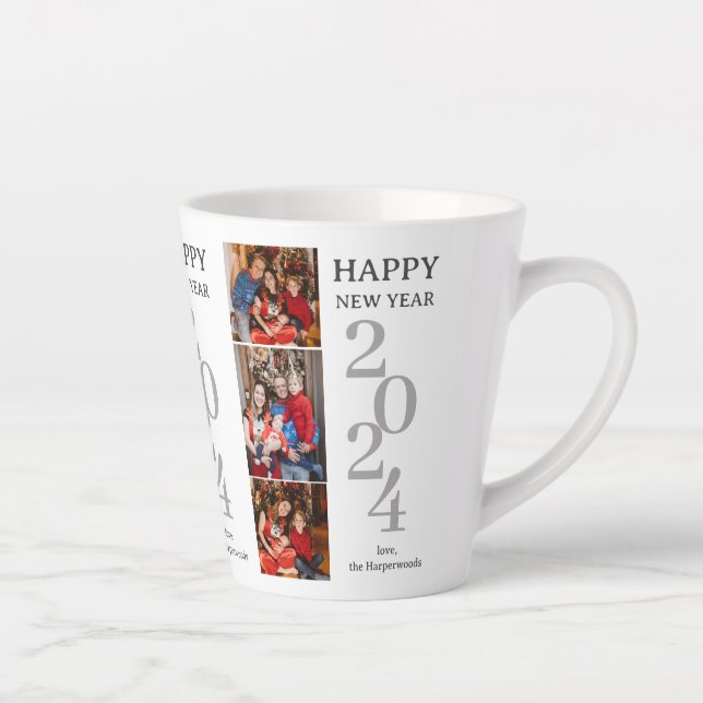 Taza De Café Latte Elegante y simple foto de Año Nuevo Feliz Año Nuev (Derecha)