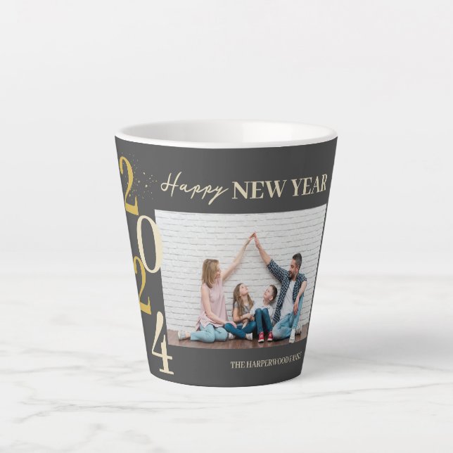 Taza De Café Latte Elegante y simple foto de Año Nuevo Feliz Año Nuev (Anverso)