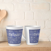 Elegante y vintage Blue Floral Latte Mug