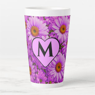 Taza De Café Latte Elegantes daisias florales de magenta rosa oscuro