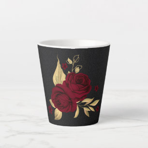 Taza De Café Latte Elegantes flores borgoña doradas negras