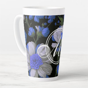 Taza De Café Latte Elegantes flores retro elegantes de color blanco a