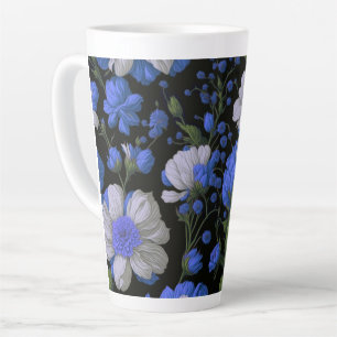 Taza De Café Latte Elegantes flores retro elegantes de color blanco a