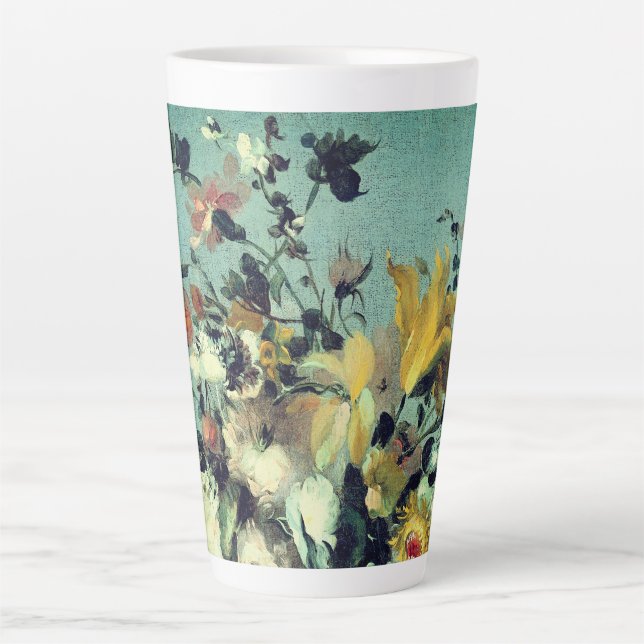 Taza De Café Latte Elegantes Hues Azules Florales (Anverso)