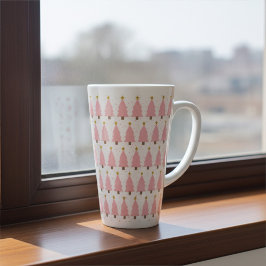 Taza De Café Latte Elegantes líneas rosadas de árboles de Navidad, es