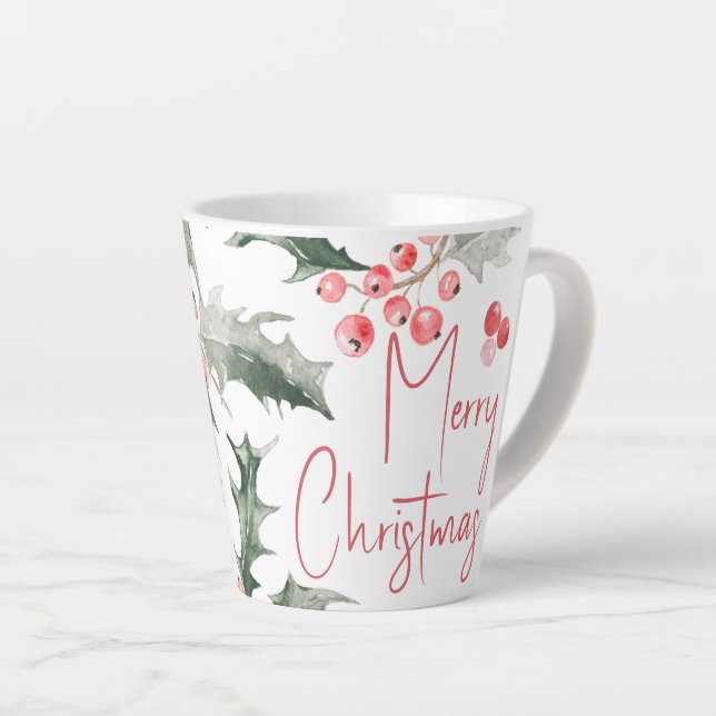 Taza De Café Latte Elegantes Navidades Botánicos de Acuarela (Ángulo derecho)