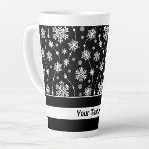 Taza De Café Latte Elegantes patrones de copos de nieve negros y blan