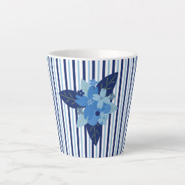 Taza De Café Latte Elegantes rayas florales monocromáticas azul