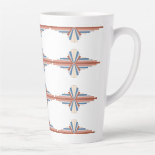 Taza De Café Latte Elementos Art Decó en oro rosa, marrón y azul