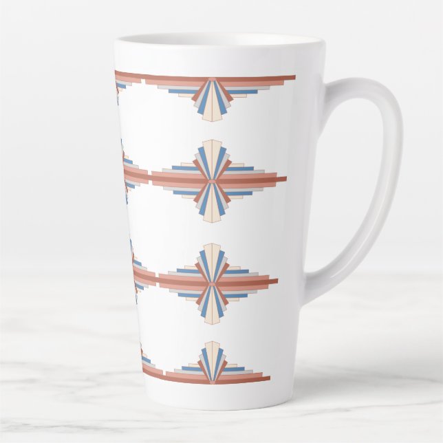 Taza De Café Latte Elementos Art Decó en oro rosa, marrón y azul (Derecha)