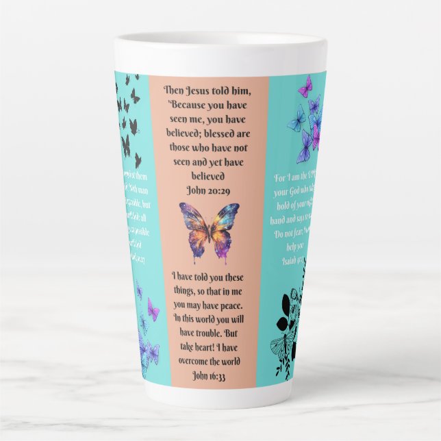 Taza De Café Latte Elevación de versos y mariposas (Anverso)