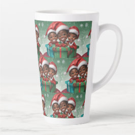 Taza De Café Latte Elf Navidades afroamericanos