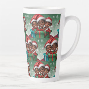 Taza De Café Latte Elf Navidades afroamericanos