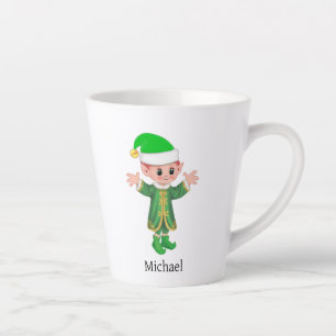 Taza De Café Latte Elfo moderno de la suerte con guión y monograma