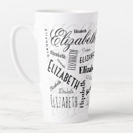 Taza De Café Latte Elizabeth Typography Name Black White