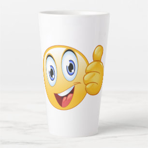 Taza De Café Latte Emoji de Pulgar hacia Arriba Bien Hecho Cara Feliz