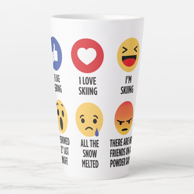 Taza De Café Latte Emojis de esquí (Anverso)