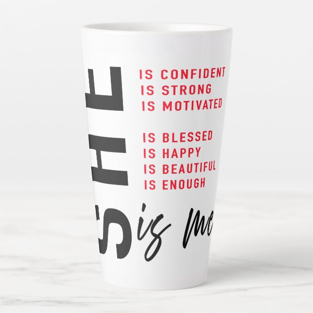 Taza De Café Latte Empoderando afirmaciones para ella (Anverso)
