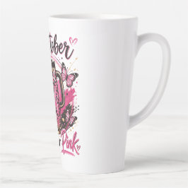 Taza De Café Latte En Octubre Nos Vestimos de Rosa Calabaza