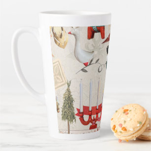 Taza De Café Latte Encantadora Navidad Folclórica Escandinava