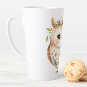 Taza De Café Latte Encanto de Búho Boho Cottagecore Floral Farmcore