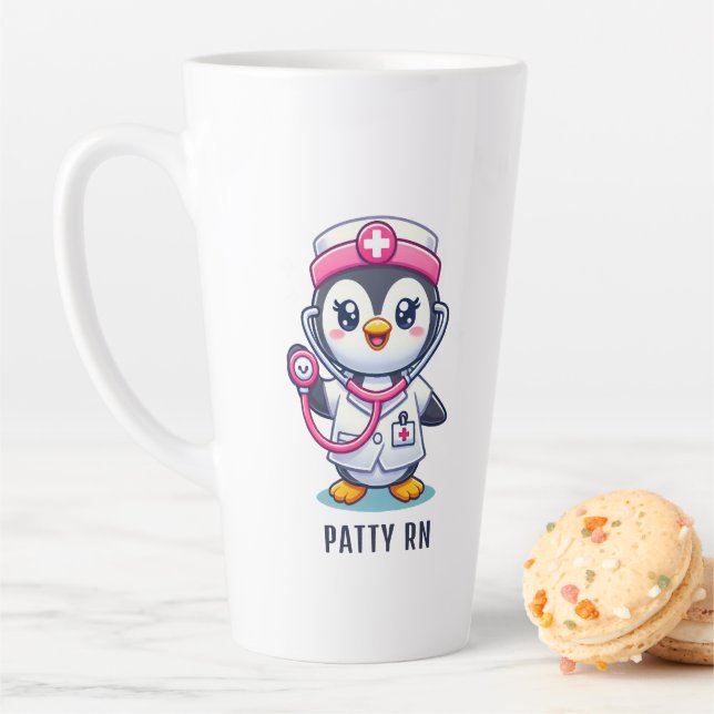 Taza De Café Latte Enfermera de pingüino cutáneo Personalizado de est (In situ)